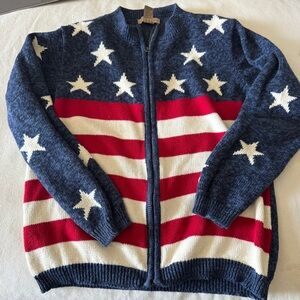 Vintage US Flag Soft Cardigan Zip Sweater